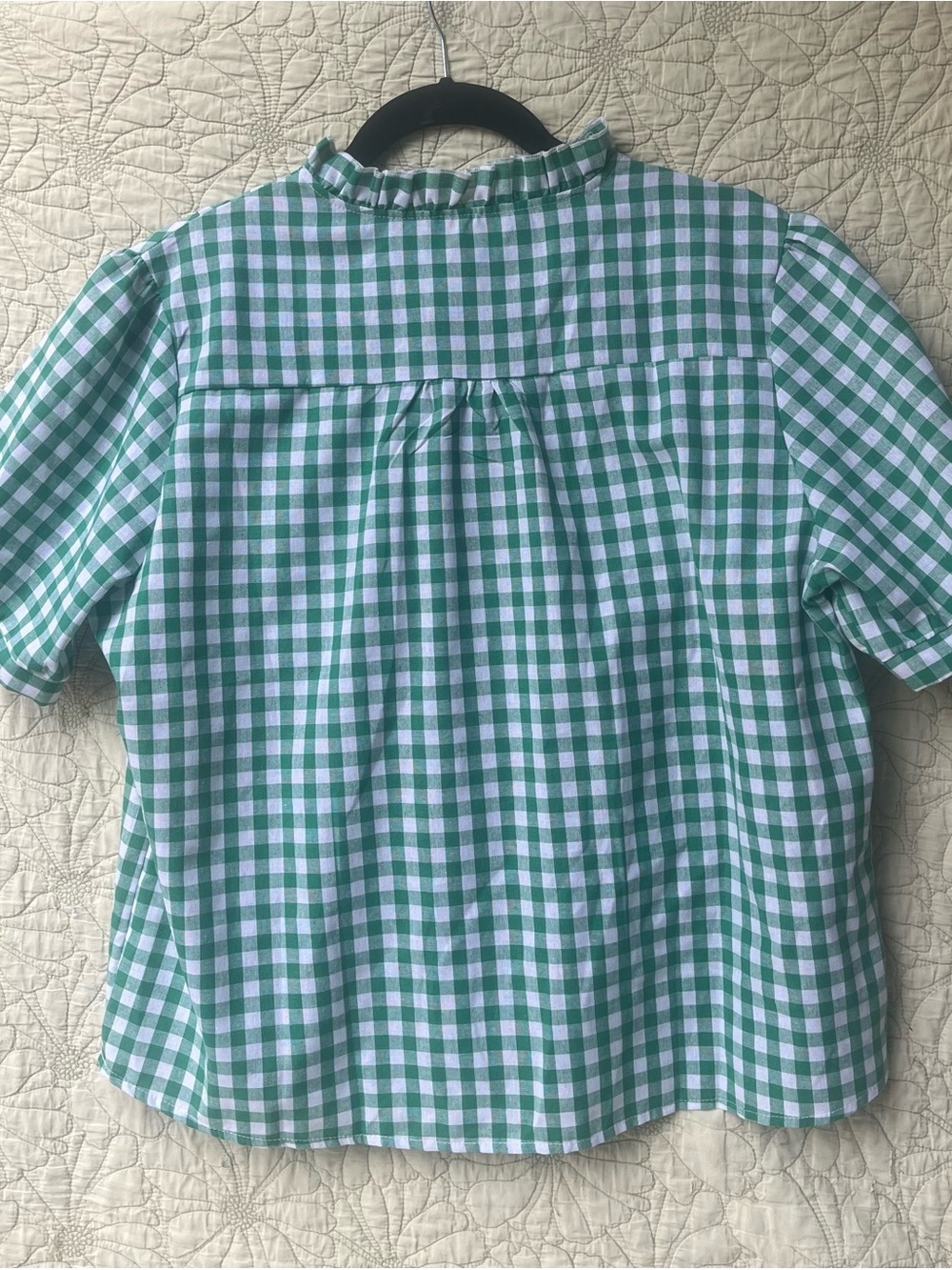 Green Gingham Ruffle Front Top - Picture 3 of 7
